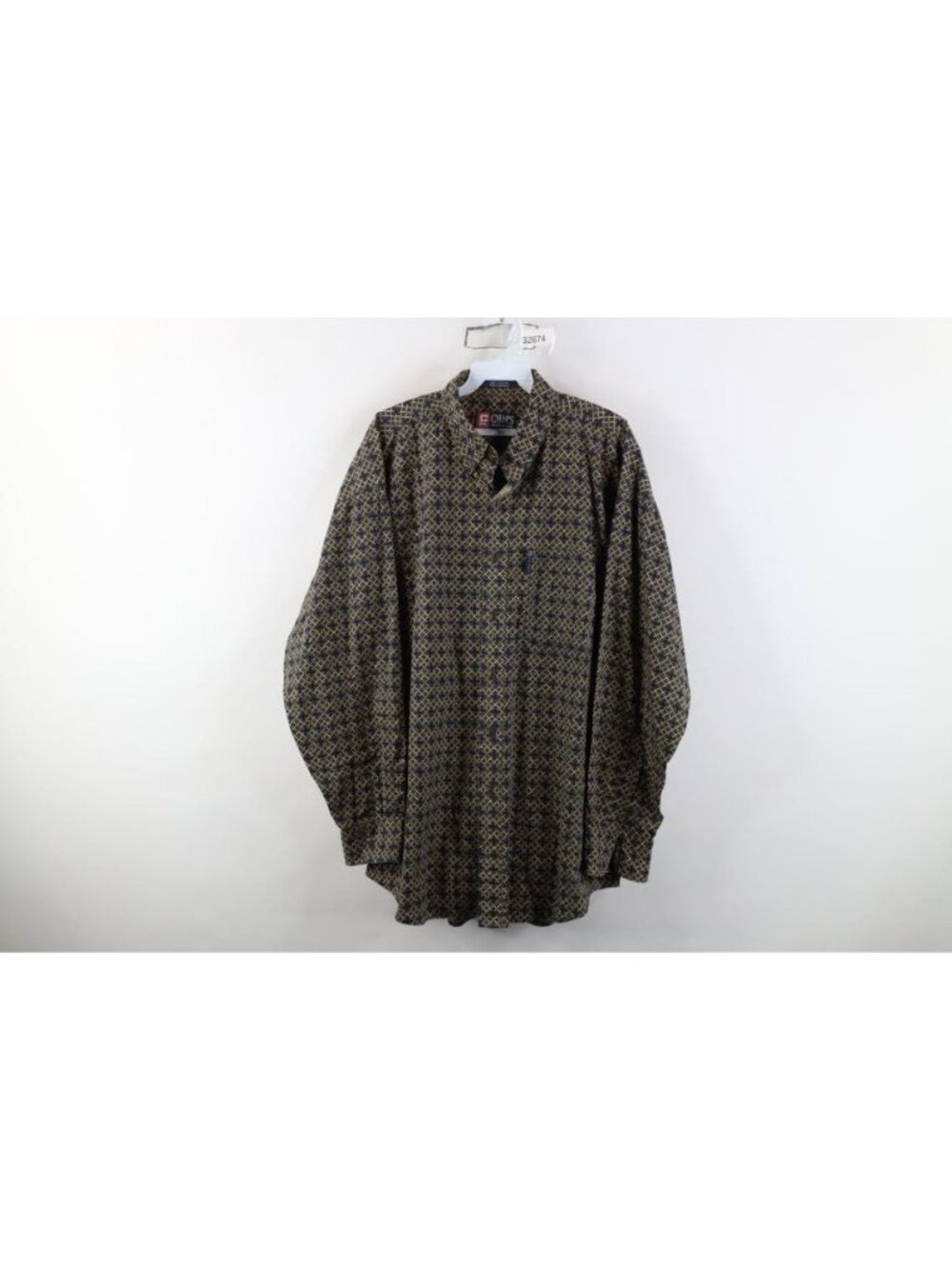 Vintage 90s Chaps Ralph Lauren Mens Large Checkered Geometric Button Down Shirt